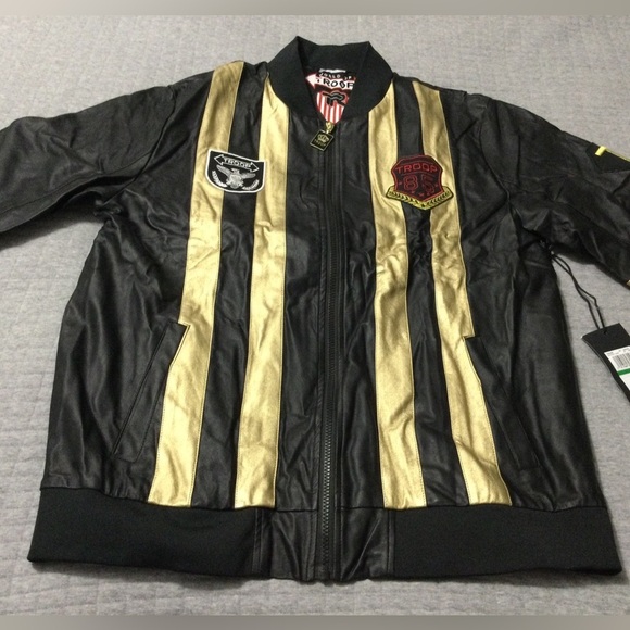 World of Troop Men’s Black Gold Lightweight Moto Jacket - Picture 2 of 14